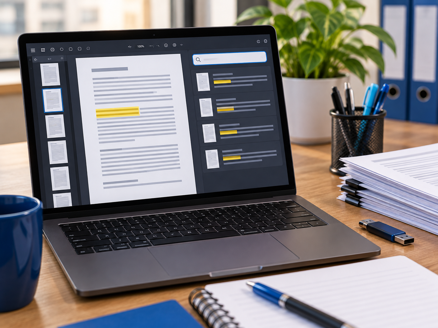 Documentos digitalizados em PDF pesquisável com OCR em um computador